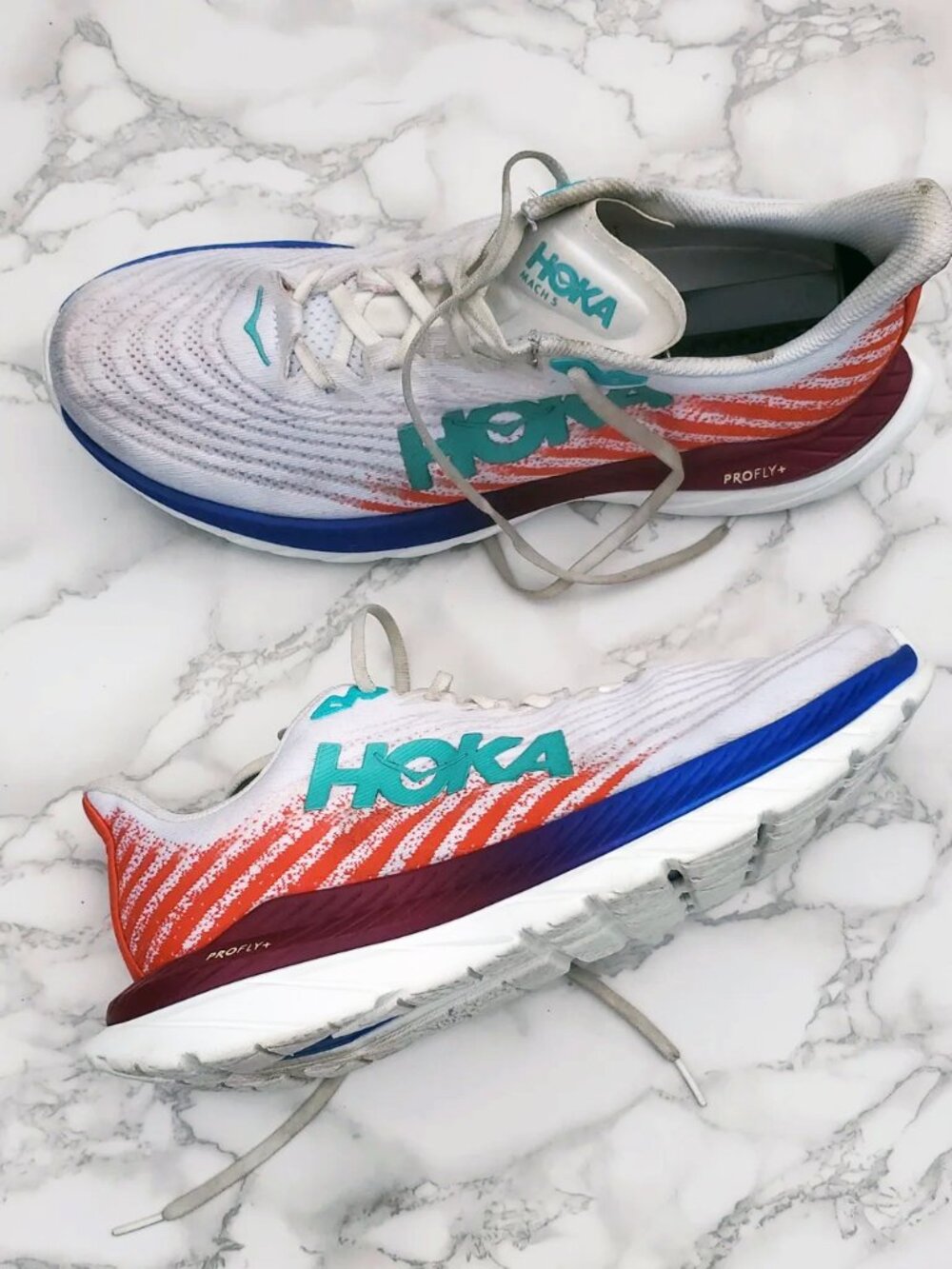 HOKA ONE ONE Mach 5 White Scuba Blue Pink Running Shoes - Men's 10D